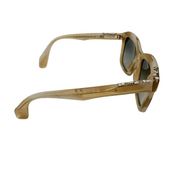 Lanvin Neutral Square Tortoiseshell Jeweled Rhinestone Sunglasses & case beige - Picture 6 of 11